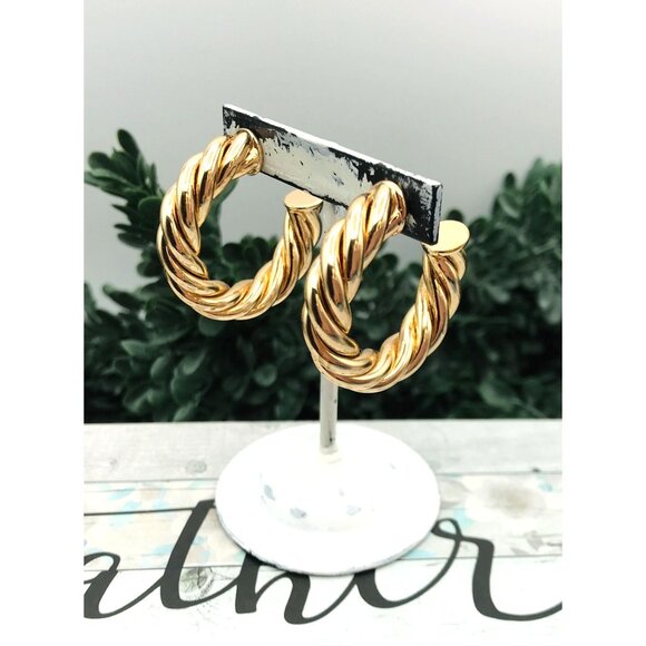 Gold-Tone Twisted Rope Hoop Earrings With Secure Post Back Design by Zara - Picture 5 of 5